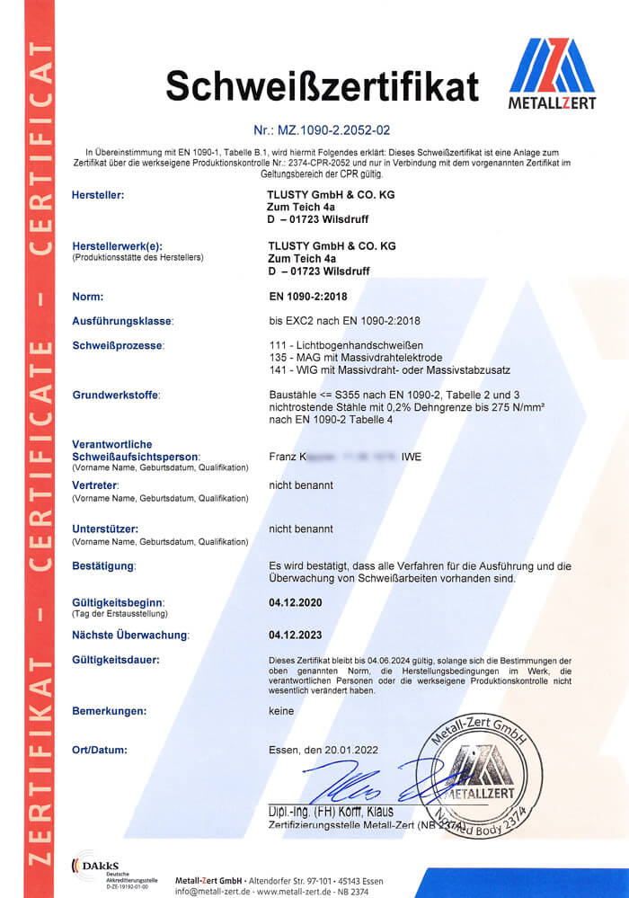 Schweißzertifikat